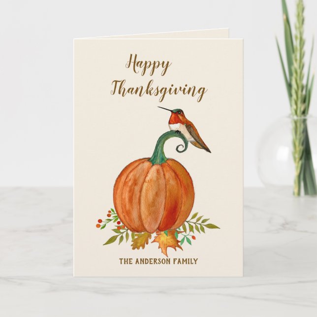 Carte Colibri et Citrouille Thanksgiving (Devant)