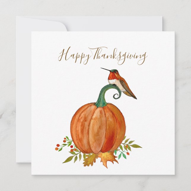 Carte Colibri et Citrouille Thanksgiving (Devant)