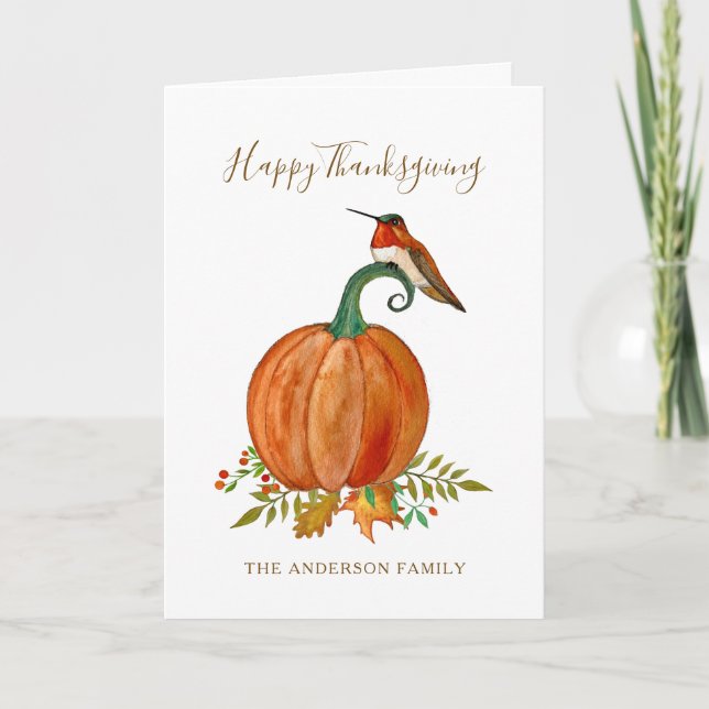 Carte Colibri et Citrouille Thanksgiving (Devant)