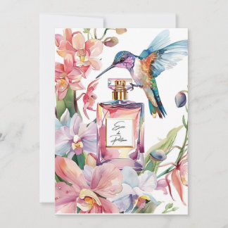 Carte colibri et orchidée à l'aquarelle romantique