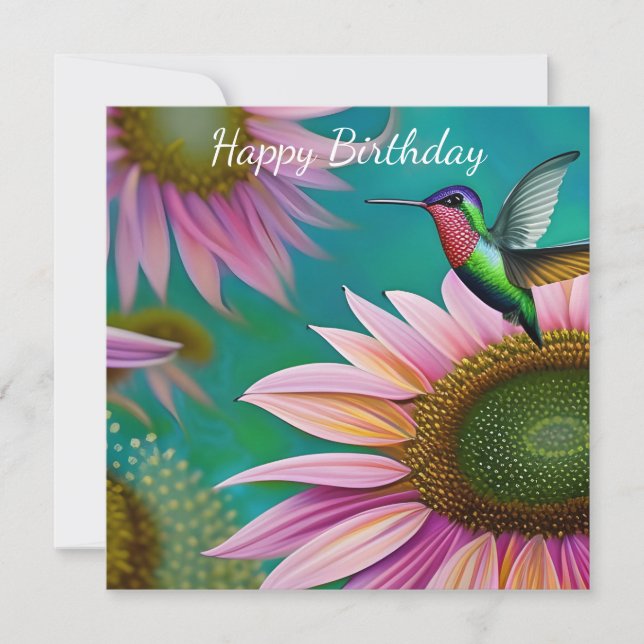 Carte Colibri et tournesol rose (Devant)