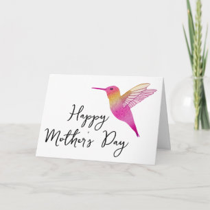 Carte Colibri rose Bonne fête des mères Salutation