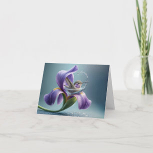 Carte Colibri Se Baigner Dans Une Fleur D'Iris