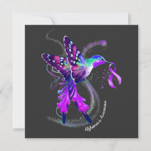 Carte Colibri tenant du ruban pourpre Alzheimer