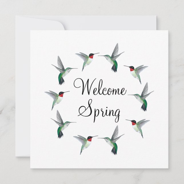 Carte Colibris à gorge rubis Bienvenue au Printemps (Devant)