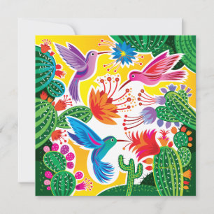 Carte Colibris et cactus en fleurs
