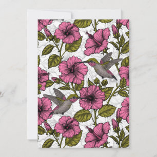 Carte Colibris et fleurs d'hibiscus roses