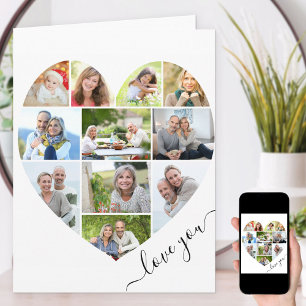 Carte Collage de 11 photos de cœurScript Love You Annive