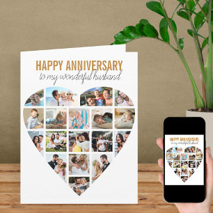 Carte Collage de photos de cœur blanc pour anniversaire