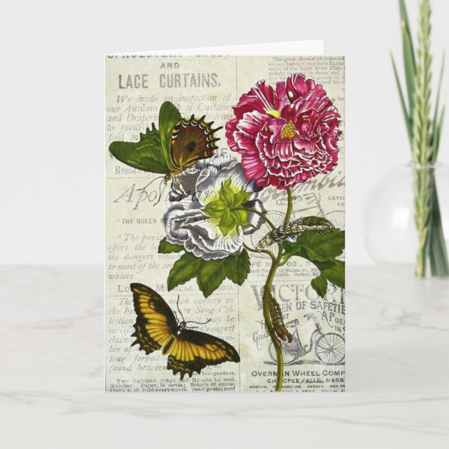 Carte Collage floral vintage, Anniversaire (Devant)