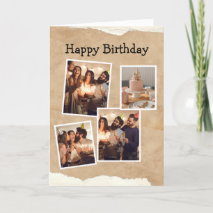 Carte Collage photo d'anniversaire minimaliste Brown et
