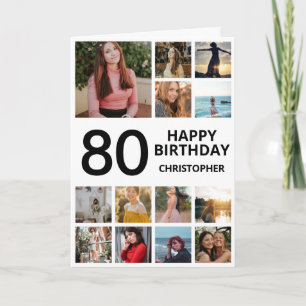 Carte Collage photo de 80e anniversaire 13 photos noir b