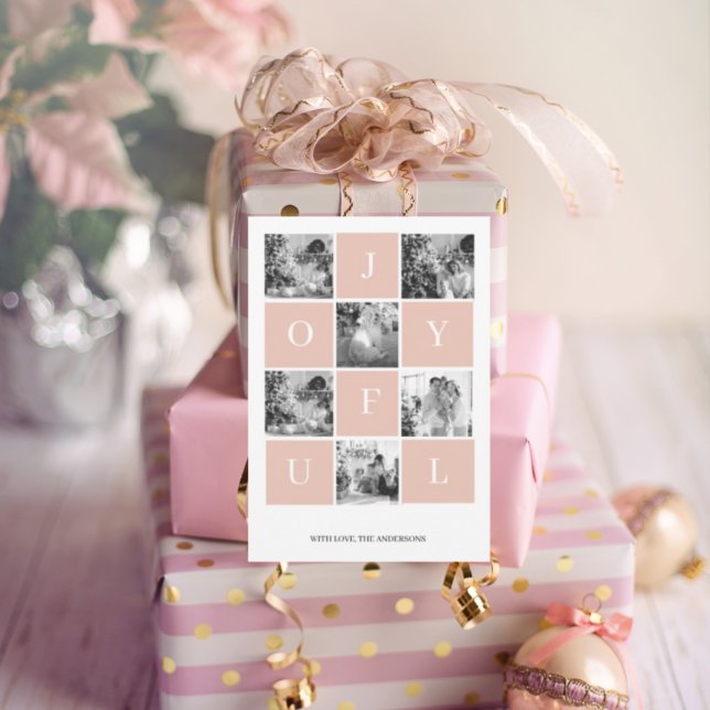 Carte Collage photo de Noël | Joyeux rose pastel (Créateur téléchargé)