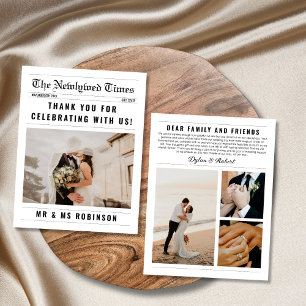 Carte Collage photo journal Merci de mariage élégant