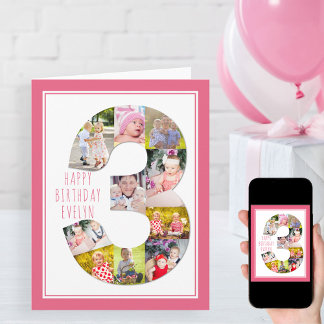 Carte Collage photo numéro 3 Fille 3e anniversaire