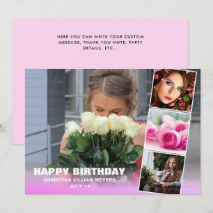 Carte Collage photo Sweet sixteen rose