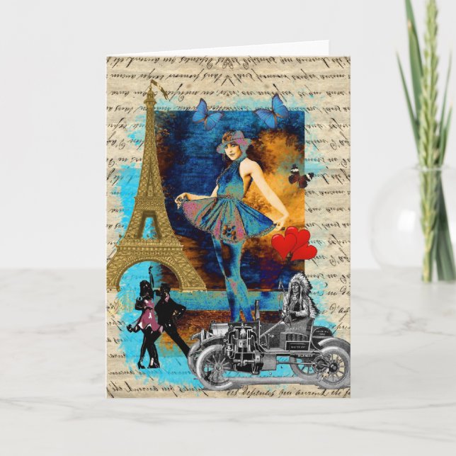 Carte Collage romantique vintage Paris (Devant)