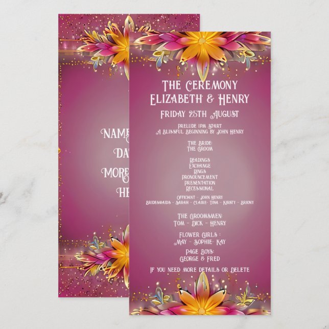 Carte Collection Mariage d'élégance florale rose (Devant / Derrière)