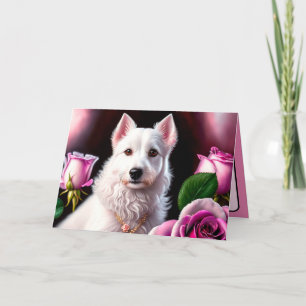 Carte Collection rose Et Chien Blanc
