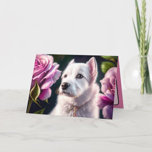 Carte Collection Roses et Chien Mignon (Devant)