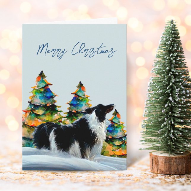 Carte Collie frontalier en hiver Arbre de Noël de neige (Créateur téléchargé)