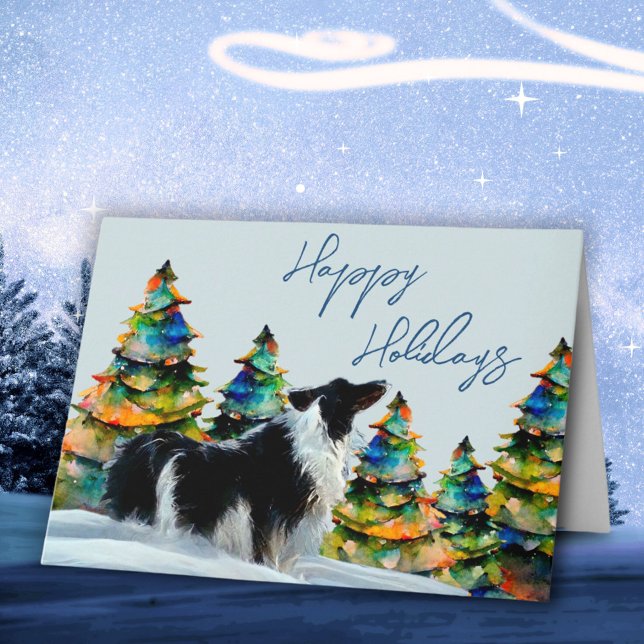 Carte Collie frontalier en hiver Arbre de Noël de neige (Créateur téléchargé)