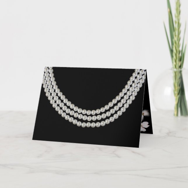 Carte collier de perle d'anniversaire sur noir (Devant)