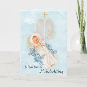 Carte Colombe baptismale de croix de baptême de bébé