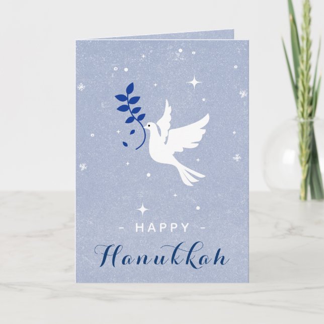 Carte Colombe blanche Joyeux Hanukkah Paillettes et floc (Devant)