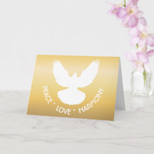 Carte Colombe de la paix en vol blanc sur or simplement