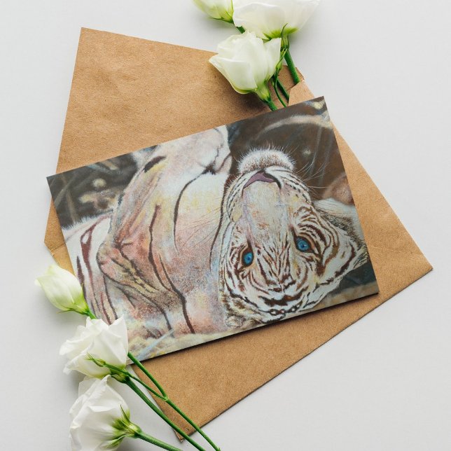 Carte Coloré acrylique Tigre blanc Monogramme Anniversai (Créateur téléchargé)