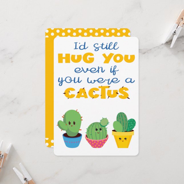 Carte Coloré Cactus moderne fun Valentine (Devant/Arrière en situation)