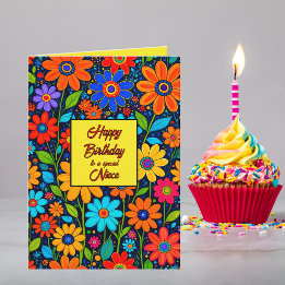 Carte Coloré Floral Niece Texte personnalisé Anniversair