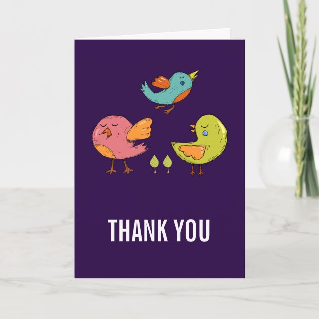 Carte Coloré mignon Oiseaux Whimsical Merci (Devant)