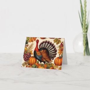 Carte Coloré Vintage Thanksgiving Harvest et Turquie