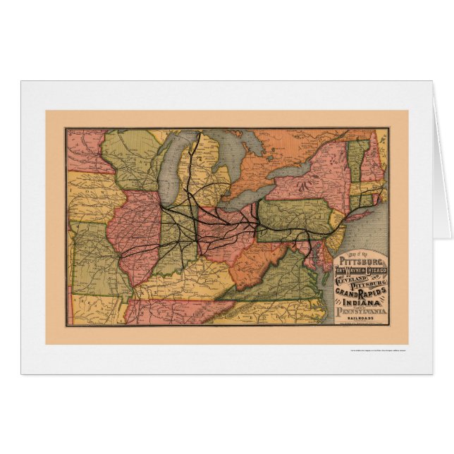 Carte colorée 1874 de chemin de fer (Devant horizontal)