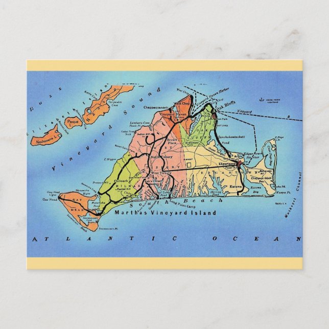 Carte colorée de Martha's Vineyard  (Devant)