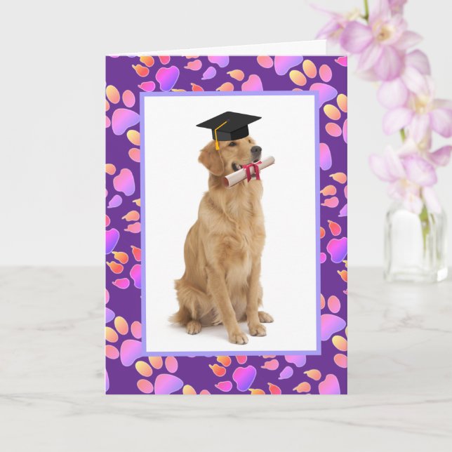 Carte Colorée Golden Retriever Graduation (Orchidée)
