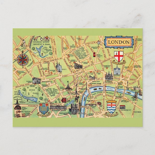 Carte colorée illustrée de Londres Angleterre (Devant)