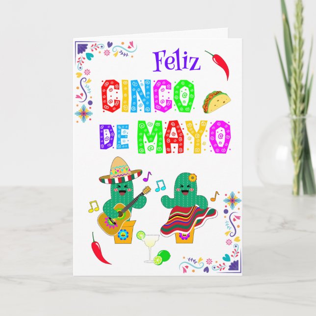 Carte Colorful Festive Cinco de Mayo 2025 Dancing Cactus (Devant)