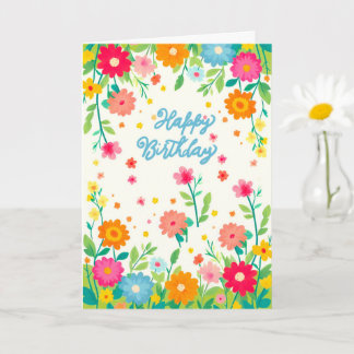 Carte Colorful Floral Cheerful Garden Happy Birthday 