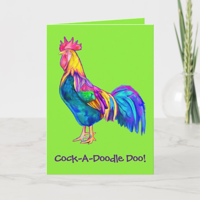 Carte Colorful Happy Birthday Rooster (Devant)