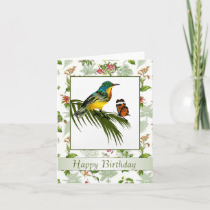 Carte Colorful Hummingbird and butterfly Birthday