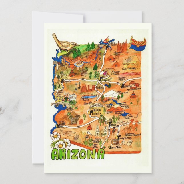 Carte Colorfully Illustrated Arizona Map Flat Card (Devant)