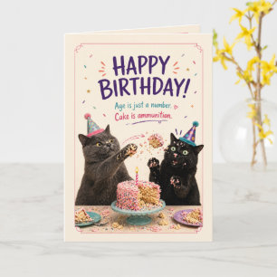 Carte Combat de gâteau d'anniversaire pour chat