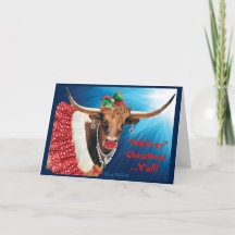 Carte Comique Longhorn Cow Holiday Card