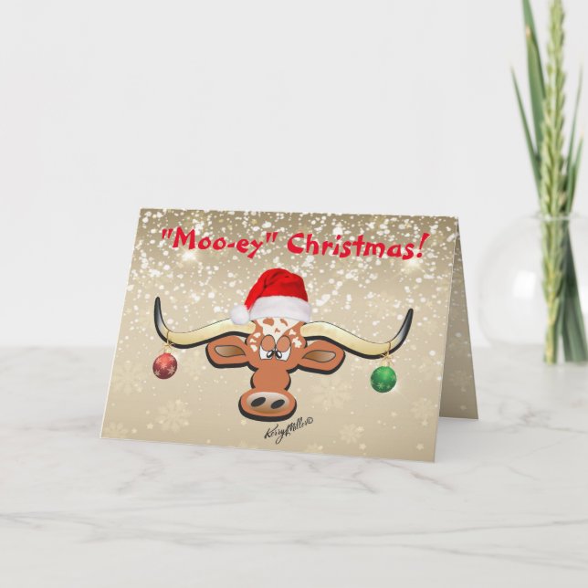 Carte Comique Longhorn Steer Holiday Card (Devant)