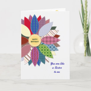 Carte Comme une soeur à moi, piqué anniversaire de fleur