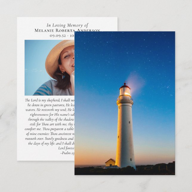 Carte commémorative de prière du phare de Sunset (Devant / Derrière)