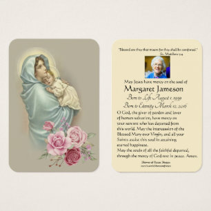 Carte commémorative de prière funéraire Vierge Mar